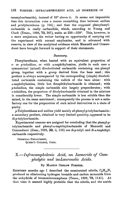 X.—Infracampholenic acid, an isomeride of campholytic and isolauronolic acids