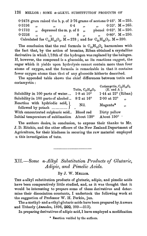 XII.—Some α-alkyl substitution products of glutaric, adipic, and pimelic acids