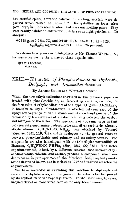XXIII.—The action of phenylcarbimide on diphenyl-dialphyl-, and dinaphthyl-diamines