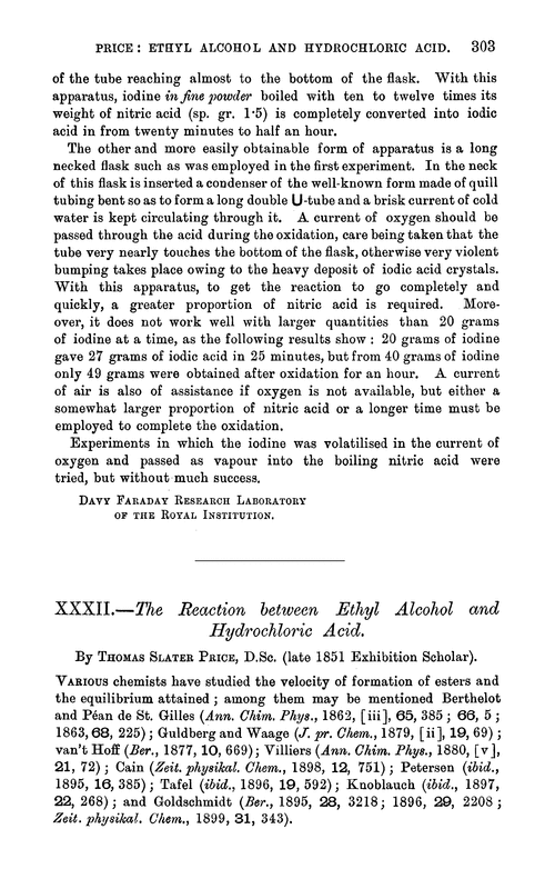 XXXII.—The reaction between ethyl alcohol and hydrochloric acid