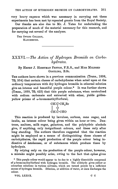 XXXVI.—The action of hydrogen bromide on carbohydrates