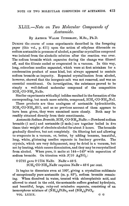 XLIII.—Note on two molecular compounds of acetamide