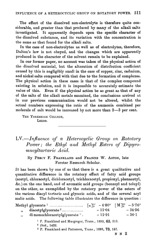 LV.—Influence of a heterocyclic group on rotatory power; the ethyl and methyl esters of dipyromucyltartaric acid