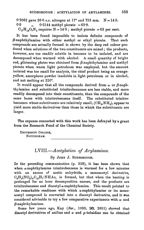 LVIII.—Acetylation of arylamines