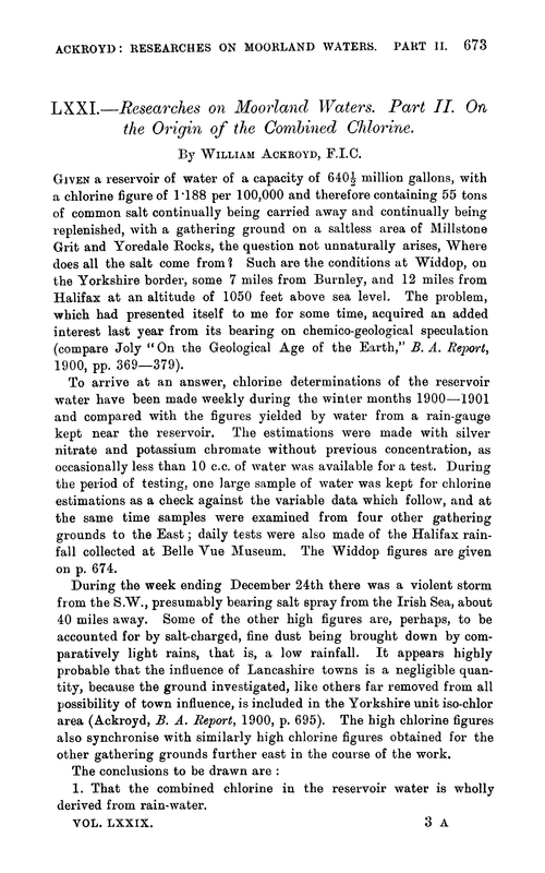 LXXI.—Researches on Moorland waters. Part II. On the origin of the combined chlorine