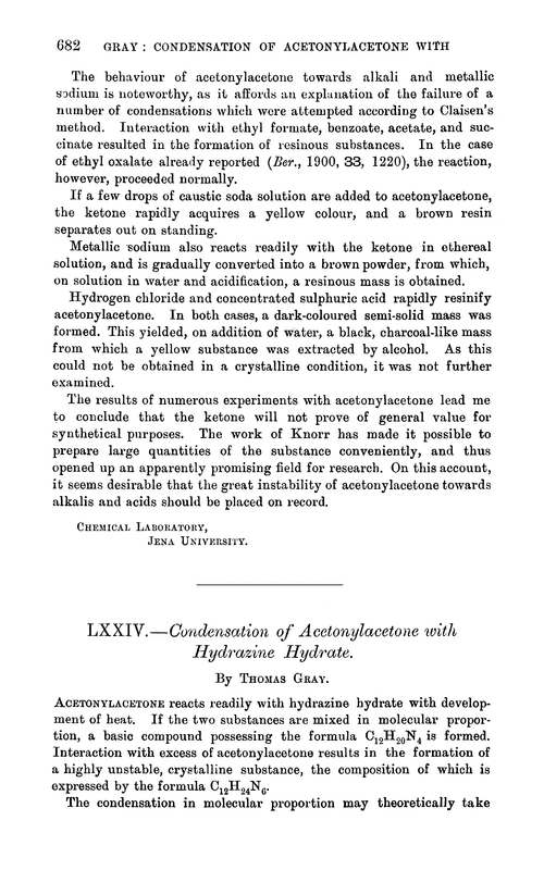 LXXIV.—Condensation of acetonylacetone with hydrazine hydrate