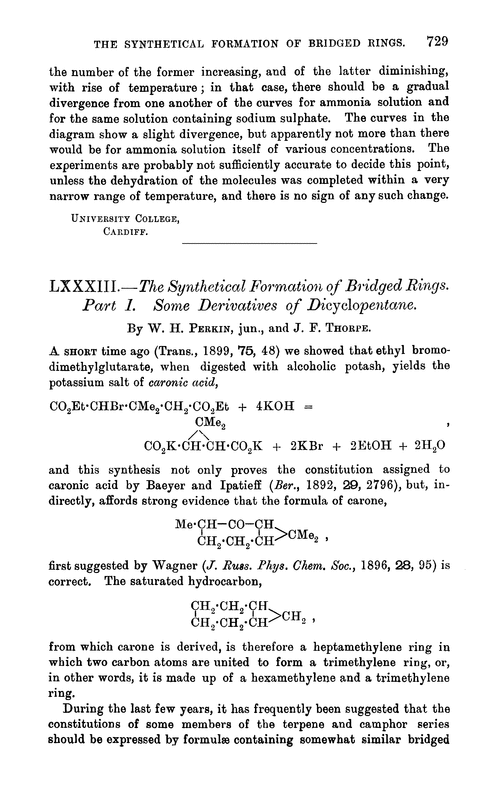 LXXXIII.—The synthetical formation of bridged rings. Part I. Some derivatives of dicyclopentane