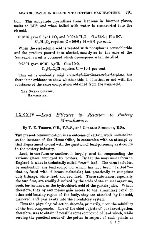 LXXXIV.—Lead silicates in relation to pottery manufacture