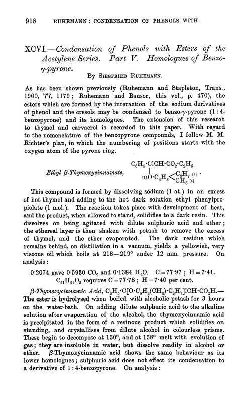 XCVI.—Condensation of phenols with esters of the acetylene series. Part V. Homologues of benzo-γ-pyrone