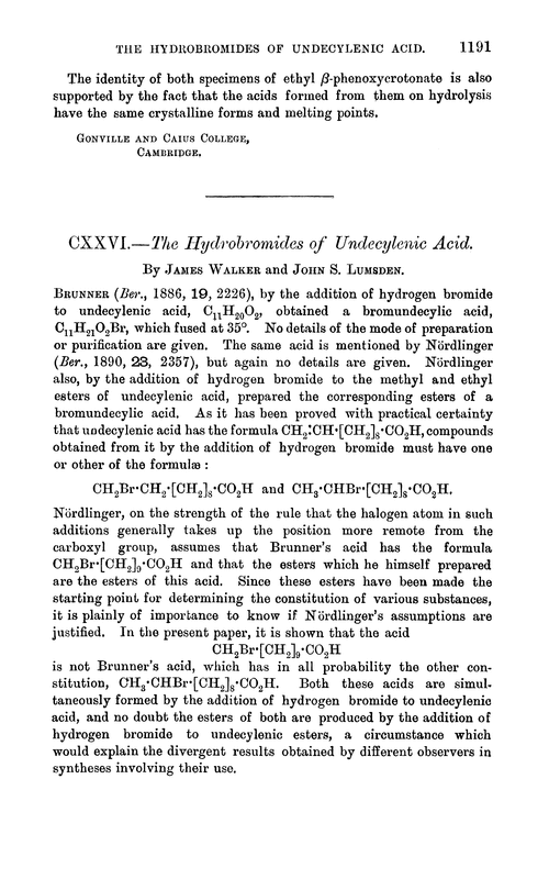 CXXVI.—The hydrobromides of undecylenic acid
