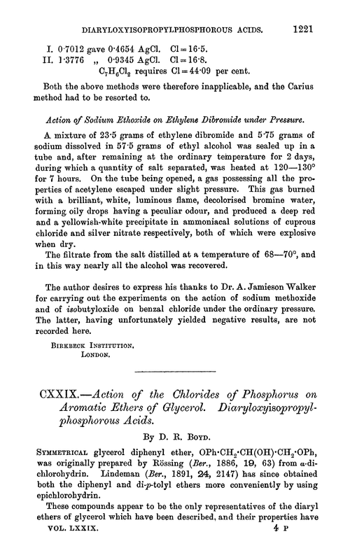 CXXIX.—Action of the chlorides of phosphorus on aromatic ethers of glycerol. Diaryloxyisopropylphosphorous acids