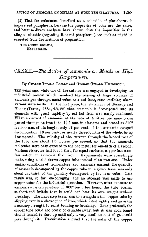 CXXXII.—The action of ammonia on metals at high temperatures