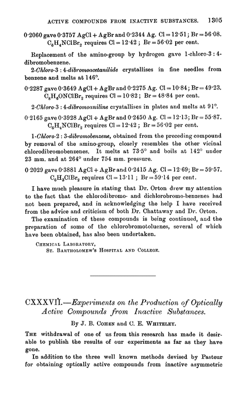 CXXXVII.—Experiments on the production of optically active compounds from inactive substances