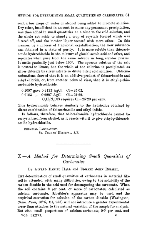 X.—A method for determining small quantities of carbonates