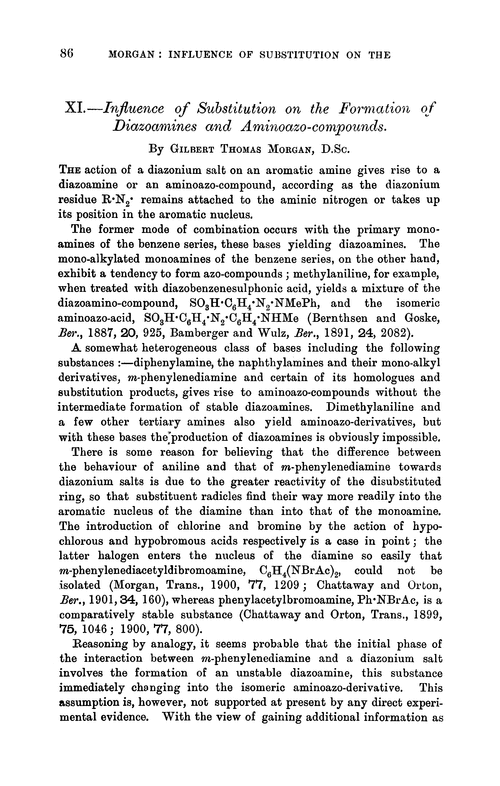 XI.—Influence of substitution on the formation of diazoamines and aminoazo-compounds