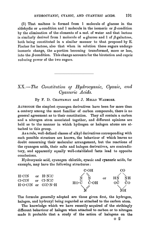 XX.—The constitution of hydrocyanic, cyanic, and cyanuric acids