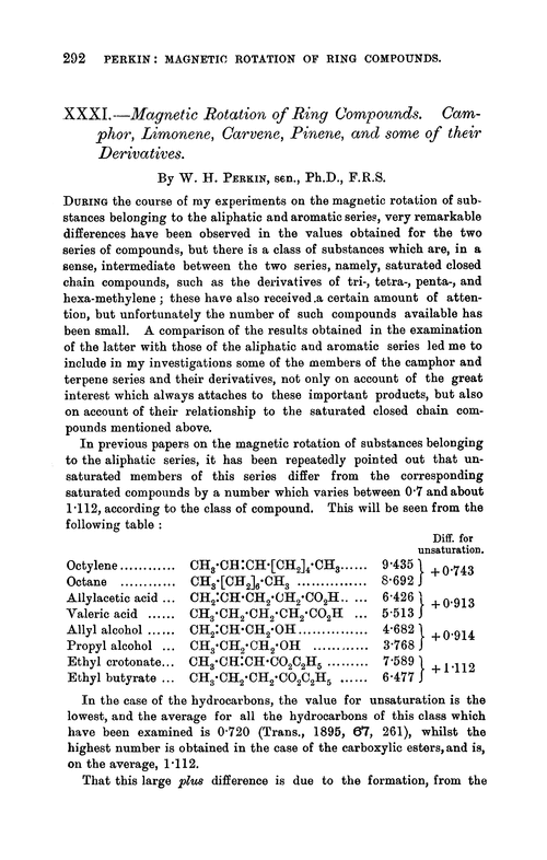 XXXI.—Magnetic rotation of ring compounds. Camphor, limonene, carvene, pinene, and some of their derivatives