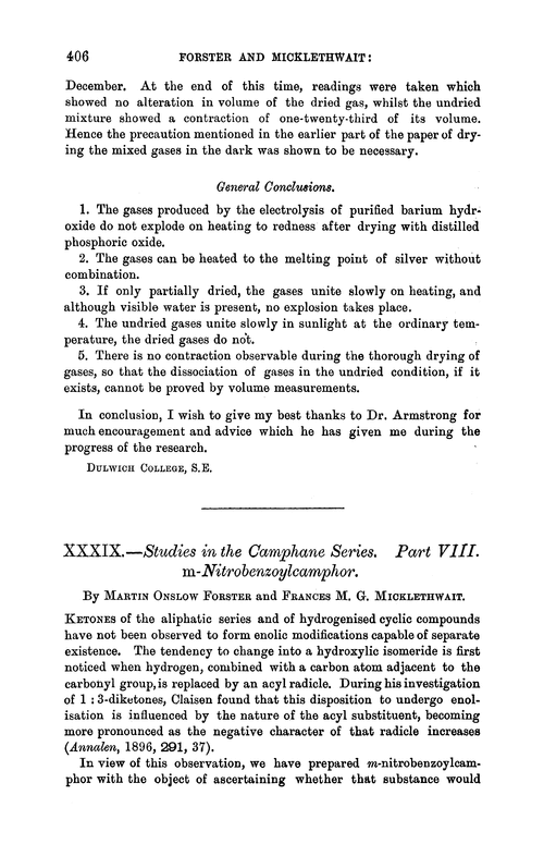 XXXIX.—Studies in the camphane series. Part VIII. m-Nitrobenzoylcamphor