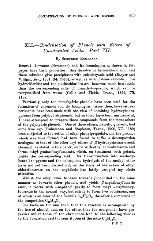 XLI.—Condensation of phenols with esters of unsaturated acids. Part VII