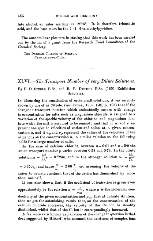 XLVI.—The transport number of very dilute solutions