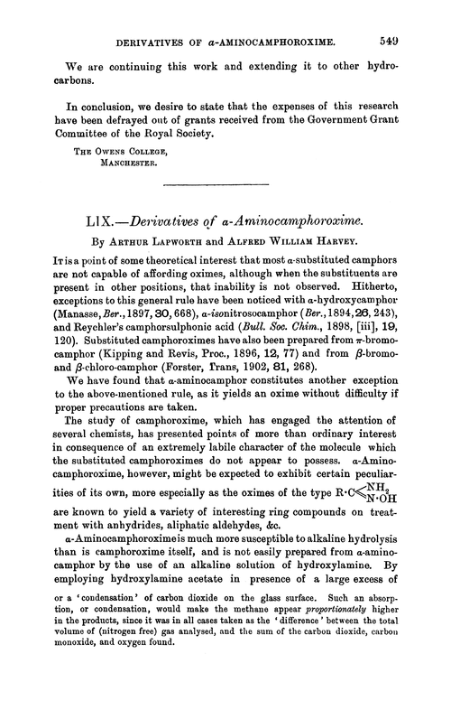 LIX.—Derivatives of α-aminocamphoroxime