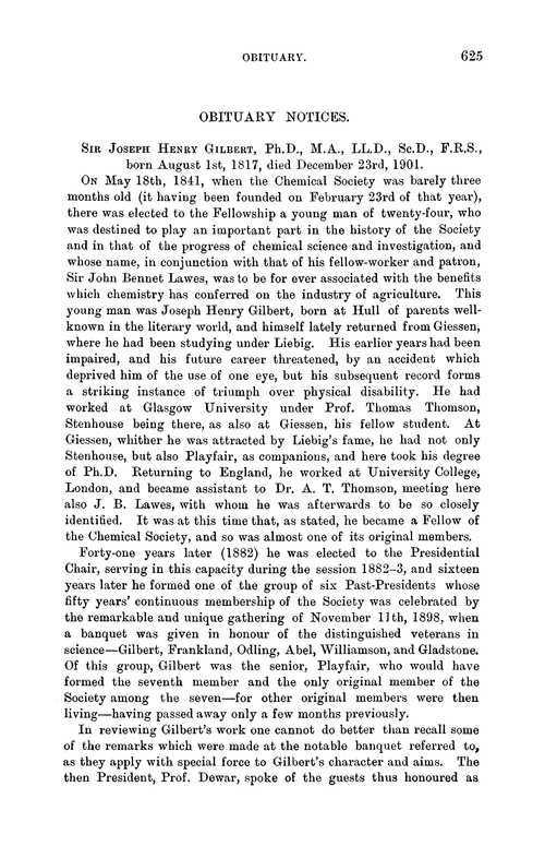 Obituary notices: Sir Joseph Henry Gilbert, Ph.D., M.A., LL.D., Sc.D., F.R.S., 1817–1901; Henry George Madan; Mr. W. B. Randall; Saville Shaw; Maxwell Simpson; William Thomas Newton Spivey
