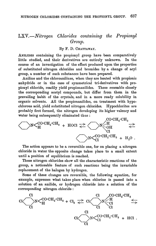 LXV.—Nitrogen chlorides containing the propionyl group