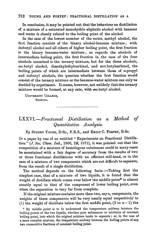 LXXVI.—Fractional distillation as a method of quantitative analysis