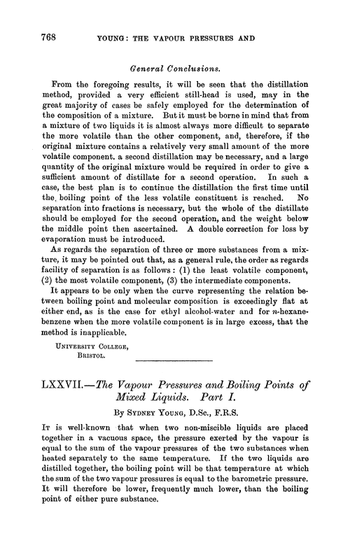 LXXVII.—The vapour pressures and boiling points of mixed liquids. Part I