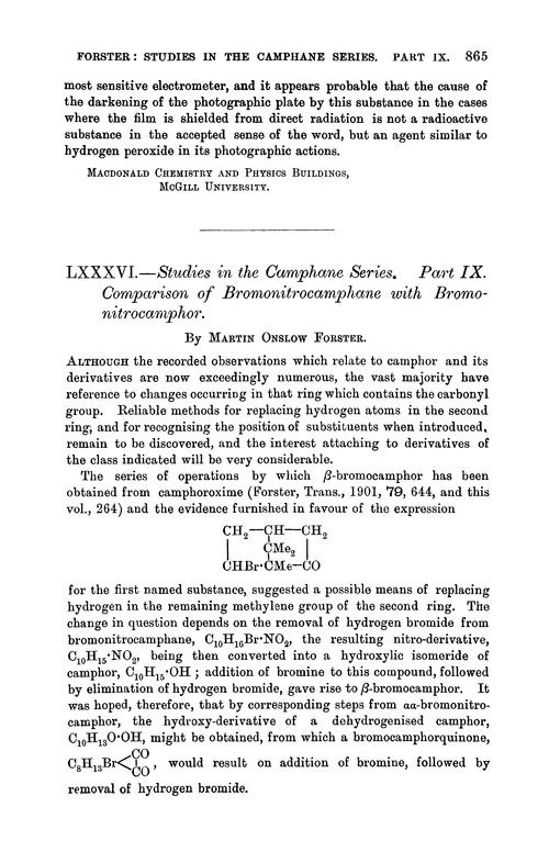 LXXXVI.—Studies in the camphane series. Part IX. Comparison of bromonitrocamphane with bromonitrocamphor
