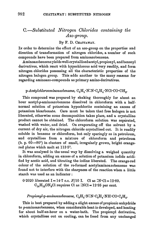 C.—Substituted nitrogen chlorides containing the azo-group