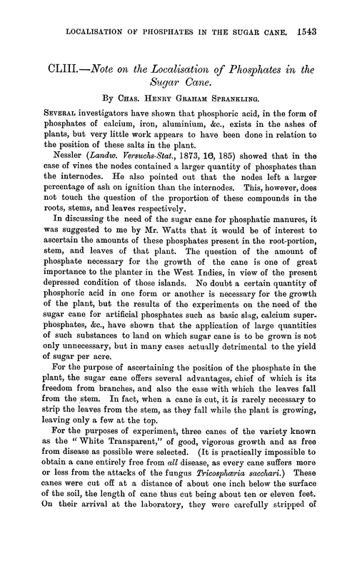 CLIII.—Note on the localisation of phosphates in the sugar cane