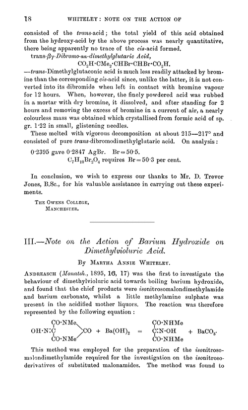 III.—Note on the action of barium hydroxide on dimethylvioluric acid