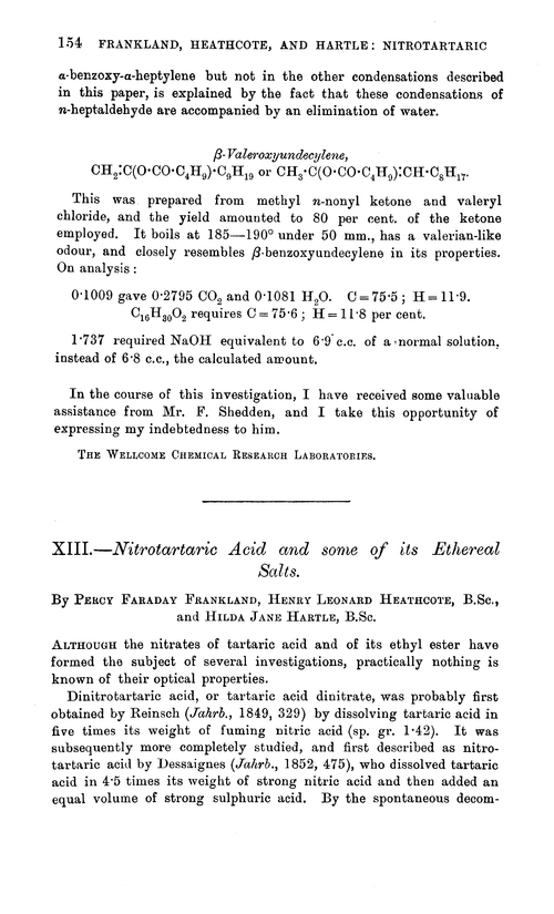 XIII.—Nitrotartaric acid and some of its ethereal salts