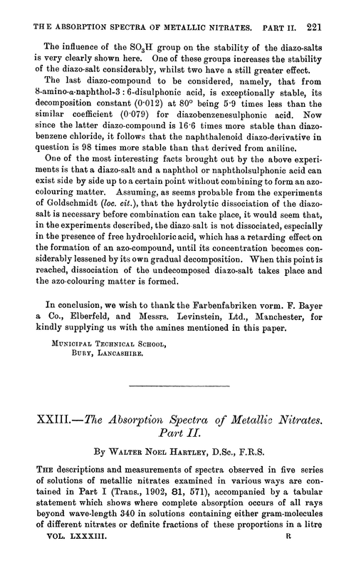 XXIII.—The absorption spectra of metallic nitrates. Part II