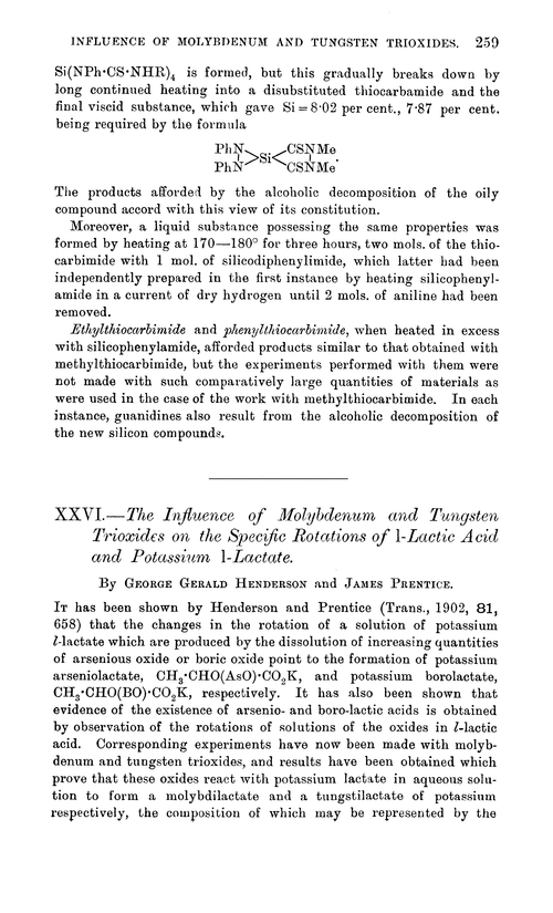 XXVI.—The influence of molybdenum and tungsten trioxides on the specific rotations of l-lactic acid and potassium l-lactate