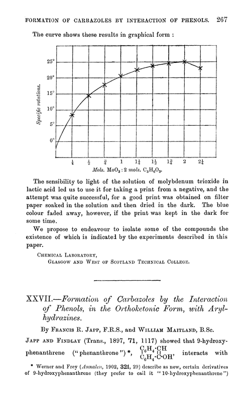 XXVII.—Formation of carbazoles by the interaction of phenols, in the orthoketonic form, with arylhydrazines