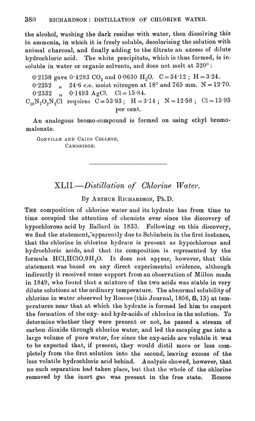 XLII.—Distillation of chlorine water