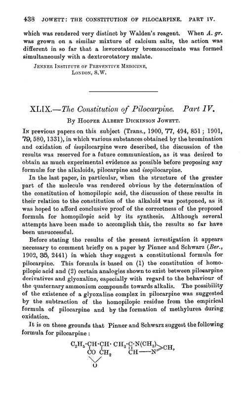 XLIX.—The constitution of pilocarpine. Part IV