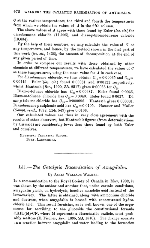 LII.—The catalytic racemisation of amygdalin