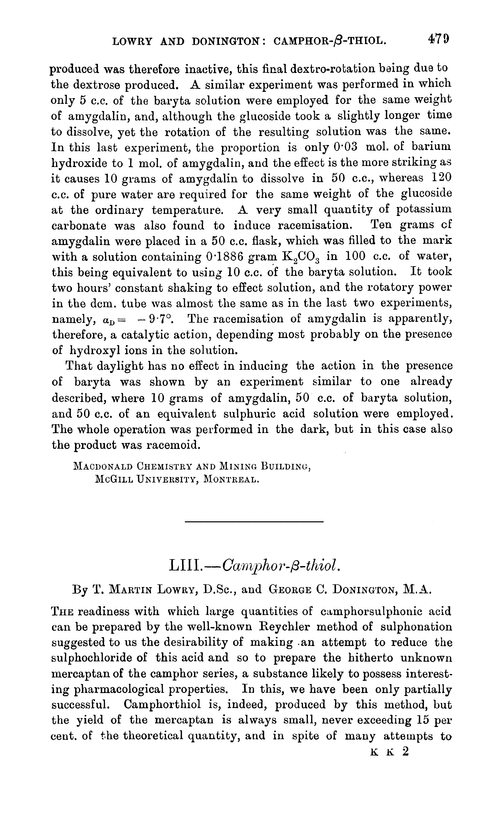 LIII.—Camphor-β-thiol