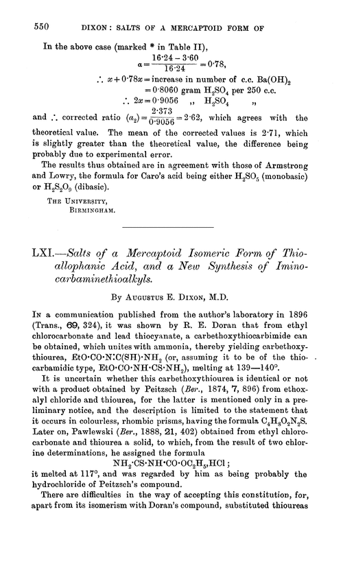 LXI.—Salts of a mercaptoid isomeric form of thioallophanic acid, and a new synthesis of iminocarbaminethioalkyls