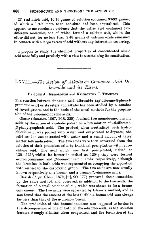 LXVIII.—The action of alkalis on cinnamic acid dibromide and its esters