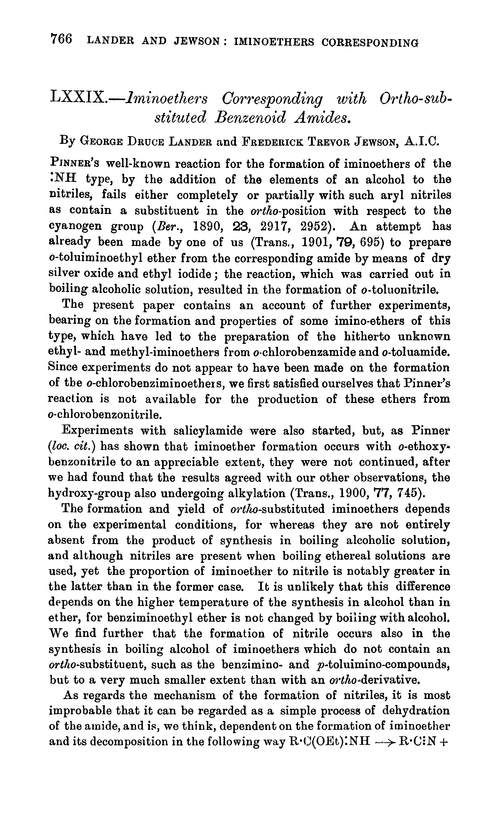 LXXIX.—Iminoethers corresponding with ortho-substituted benzenoid amides