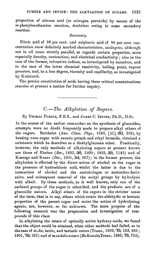 C.—The alkylation of sugars