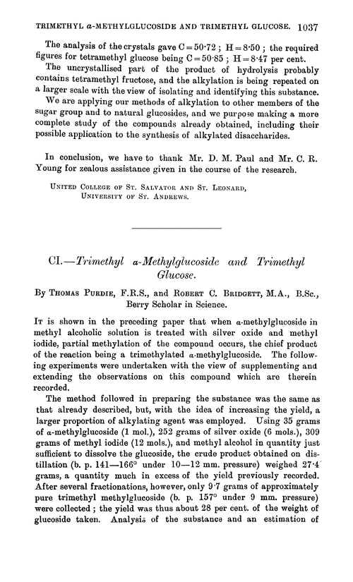 CI.—Trimethyl α-methylglucoside and trimethyl glucose