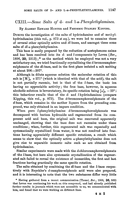 CXIII.—Some salts of d- and l-α-phenylethylamines
