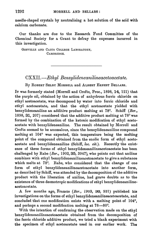 CXXII.—Ethyl benzylideneanilineacetoacetate