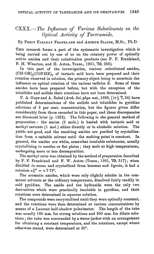 CXXX.—The influence of various substituents on the optical activity of tartramide