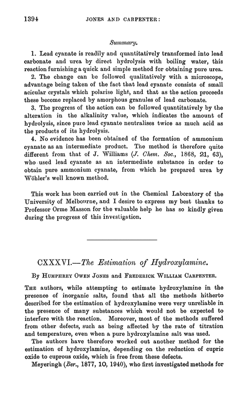 CXXXVI.—The estimation of hydroxylamine
